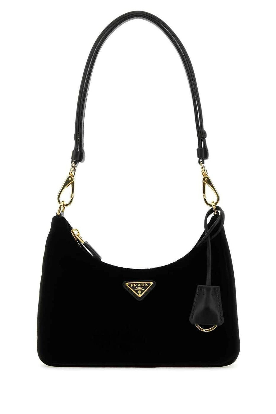 Prada Arque Leather Hobo Shoulder Bag Black